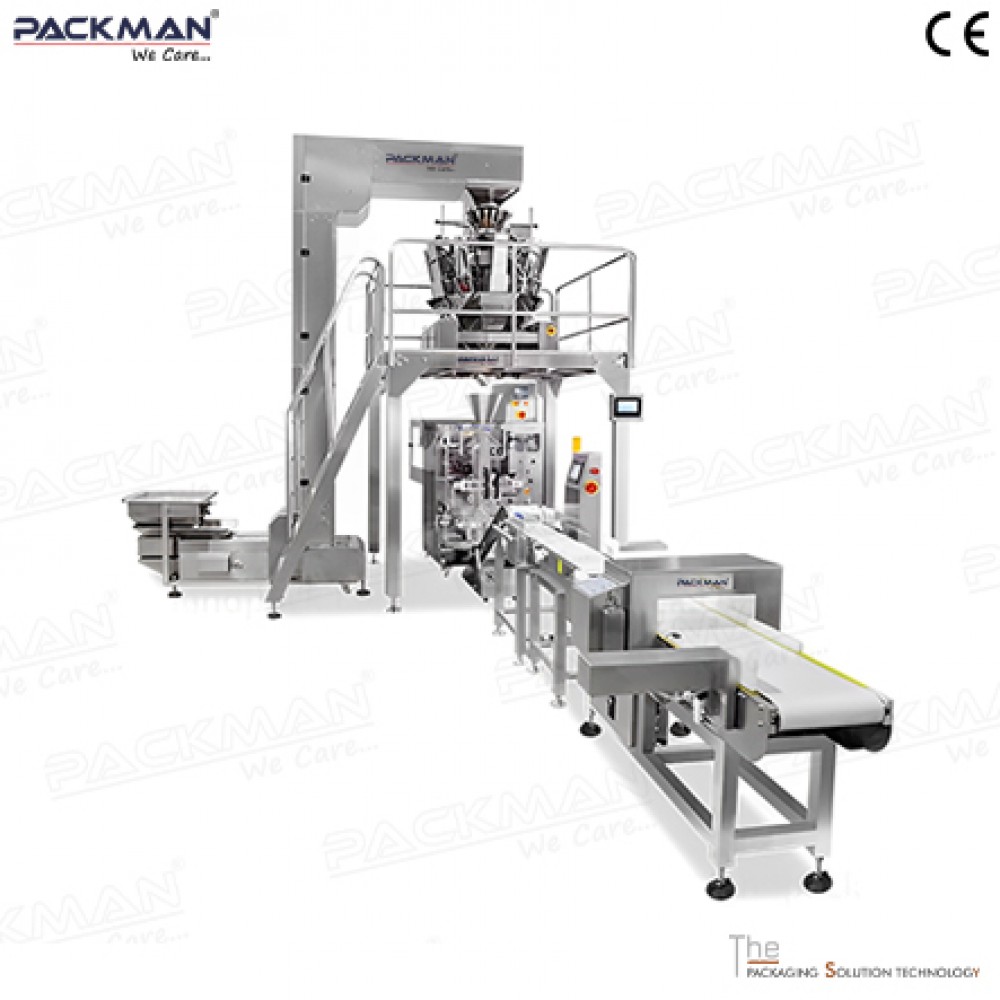 Snacks Pouch Packing Machine With Labeling Machine Metal Detector And Weight Selection Scale